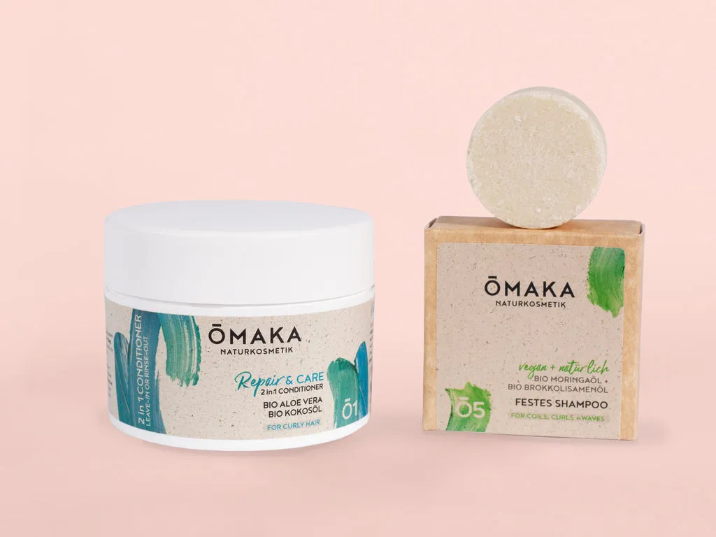 ŌMAKA Essentials hårpleiesett fast sjampo og conditioner vegansk