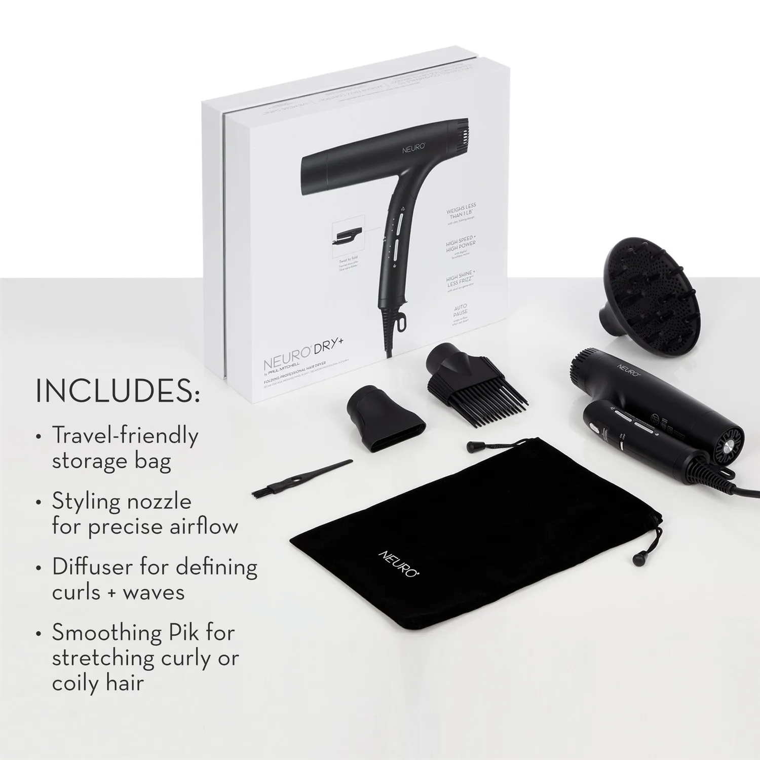 Paul Mitchell Neuro Dry+ hårføner hvit sammenleggbar